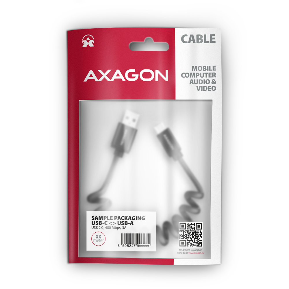 Axagon BUCM-AM10TB USB-kabel USB 2.0 0,6 m USB C USB A Sort
