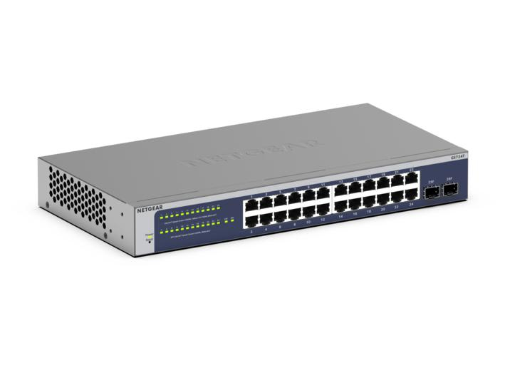 NETGEAR GS724Tv6 Administreret L2+/L3 Gigabit Ethernet (10/100/1000) 1U Blå, Grå