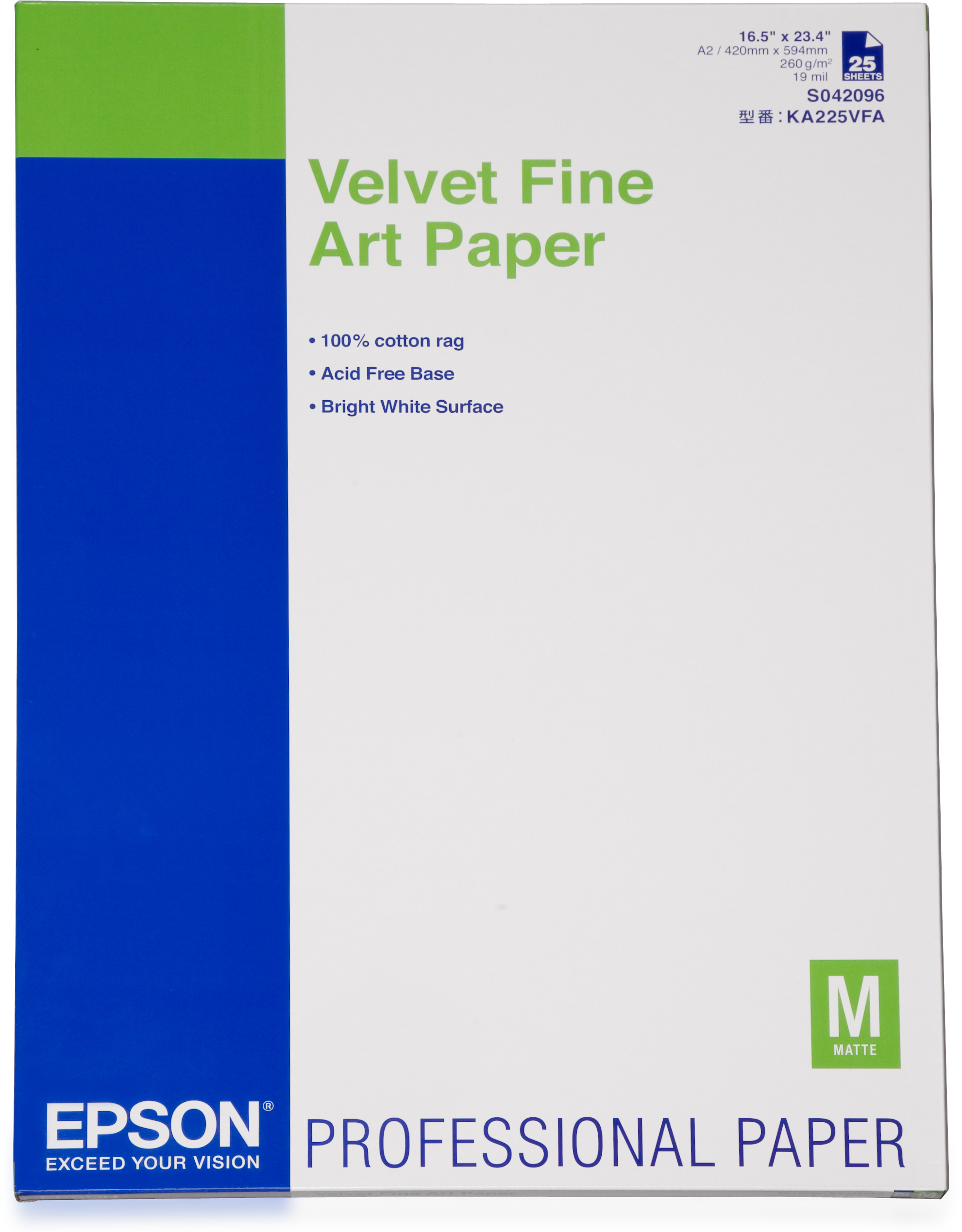 Epson Velvet Fine Art Paper, DIN A2, 260g/m² storformat medie Mat