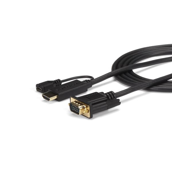 StarTech.com HD2VGAMM6 videokabel adapter 1,9 m VGA (D-Sub) HDMI + Micro USB Sort