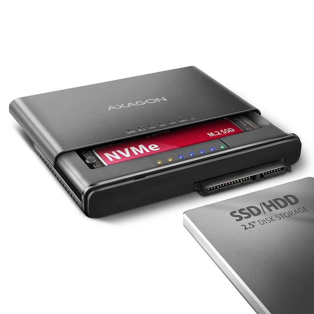 Axagon ADSA-CC USB-C 10Gbps - NVMe M.2 SSD & SATA 2.5/3.5 SSD/HDD CLONE MASTER 2 - Digital/Daten - NVMe USB 3.2 Gen 2 (3.1 Gen 2) Type-C Sort