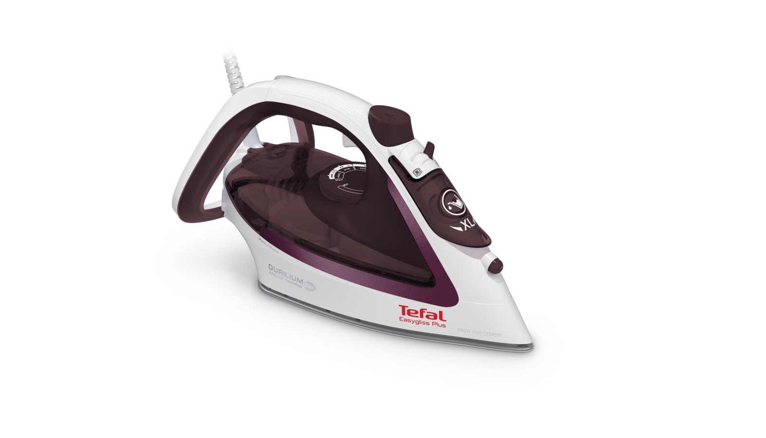 Tefal EasyGliss Plus FV5714 strygejern Tør & dampstrygejern Durilium strygesål 2400 W Bordeaux, Hvid
