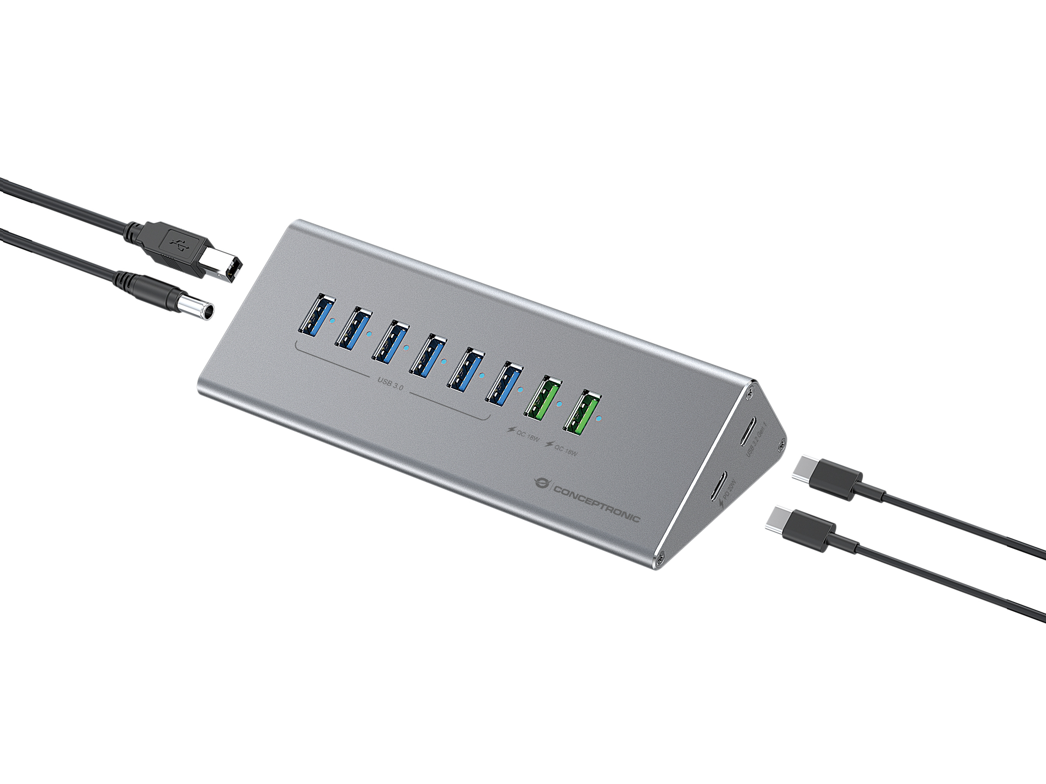 Conceptronic HUBBIES18G interface hub USB 3.2 Gen 1 (3.1 Gen 1) Type-B 5000 Mbit/s Grå