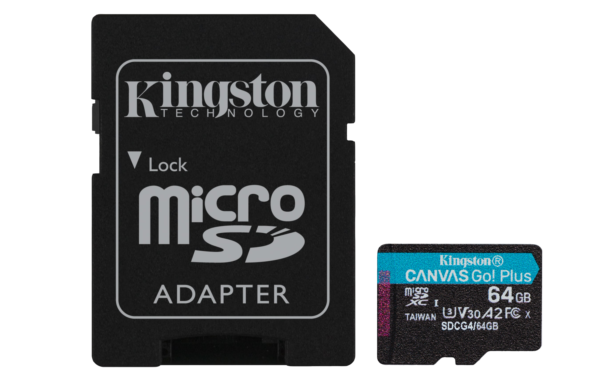 Kingston Technology 64 GB microSDXC Canvas Go! Plus Gen4 200MB/s A2 U3 V30-kort + adapter