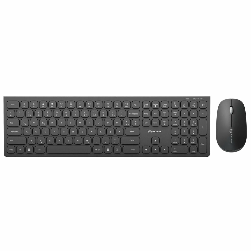ALOGIC ASKBT3WC-DE tastatur Mus inkluderet Hjemme/kontor RF trådløs + Bluetooth QWERTZ Tysk Sort