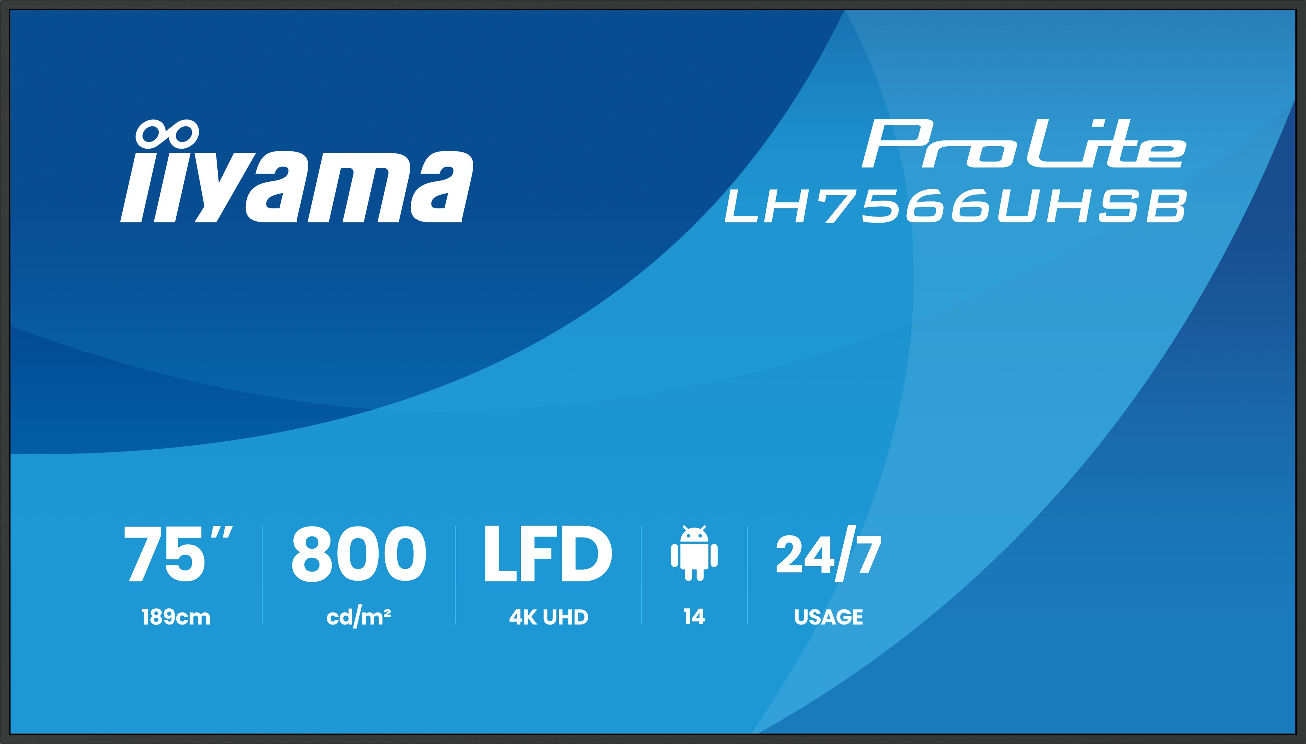 iiyama LH7566UHSB-B1AG skilte display Digital fladpaneldisplay 190,5 cm (75") LCD Wi-Fi 800 cd/m² 4K Ultra HD Sort Indbygget processer Android 24/7