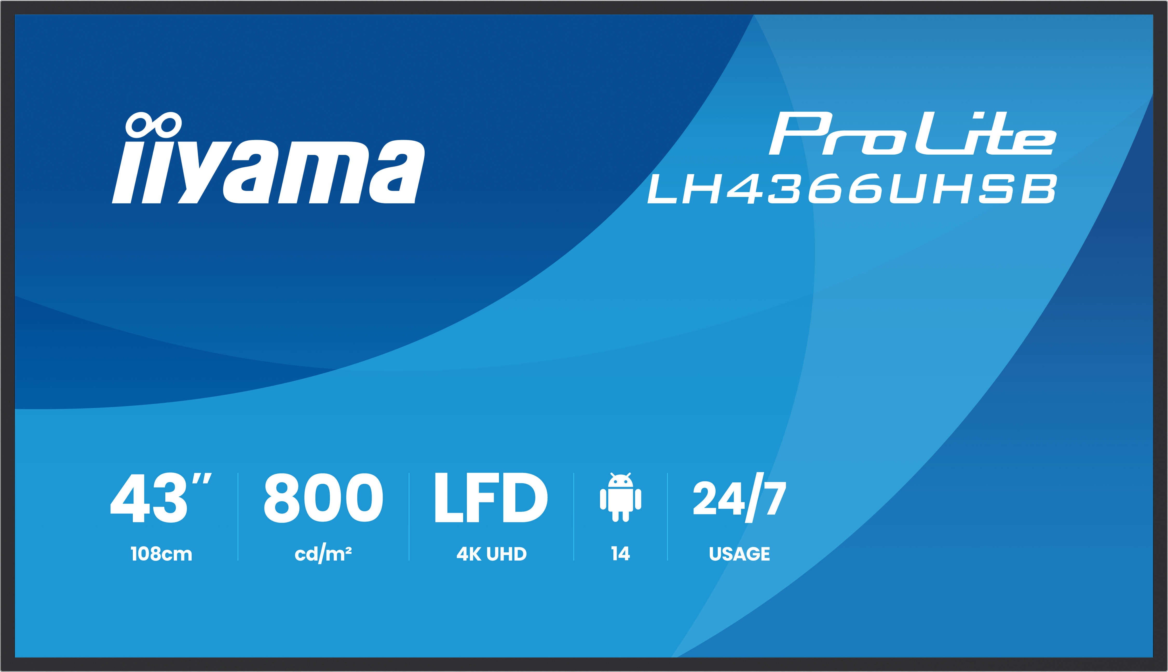 iiyama LH4366UHSB-B1AG skilte display Digital fladpaneldisplay 109,2 cm (43") LCD Wi-Fi 800 cd/m² 4K Ultra HD Sort Indbygget processer Android 24/7