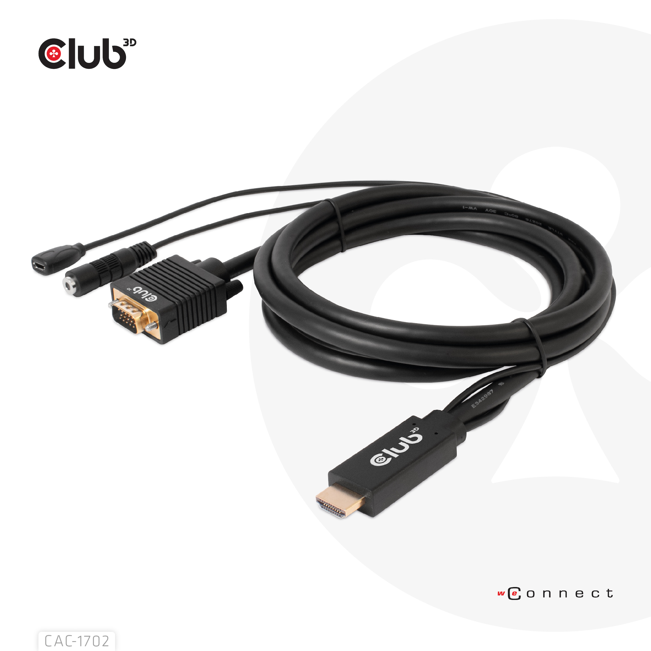 CLUB3D CAC-1712 videokabel adapter 2 m VGA (D-Sub) + 3.5mm HDMI + Micro-USB Sort