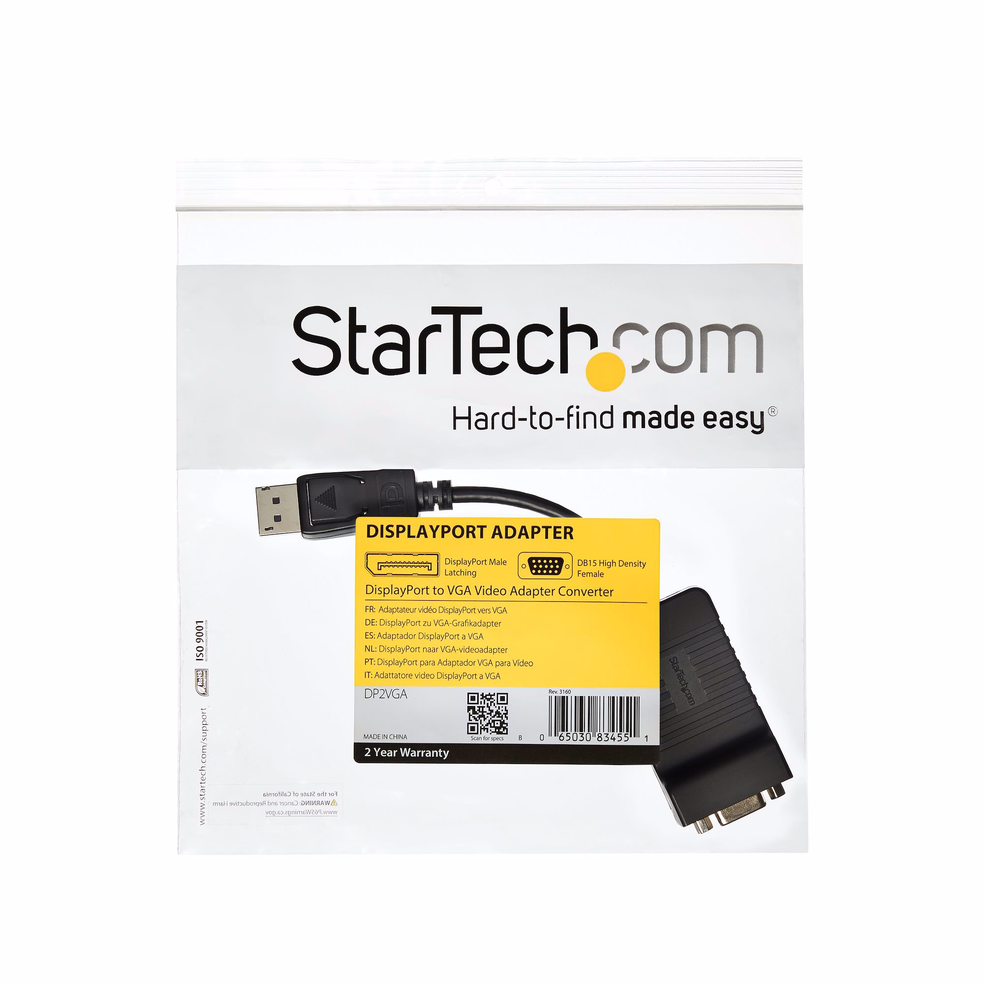 StarTech.com DP2VGA videokabel adapter 0,08 m DisplayPort VGA (D-Sub) Sort