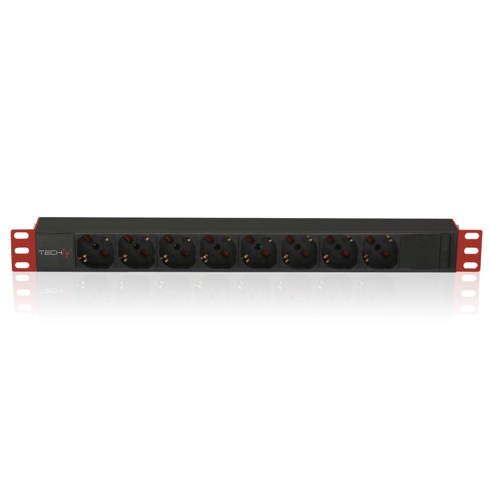 Techly I-CASE STRIP-81V2 strømforsyningsenhed (PDU) 8 AC stikkontakt(er) 1U Sort, Rød