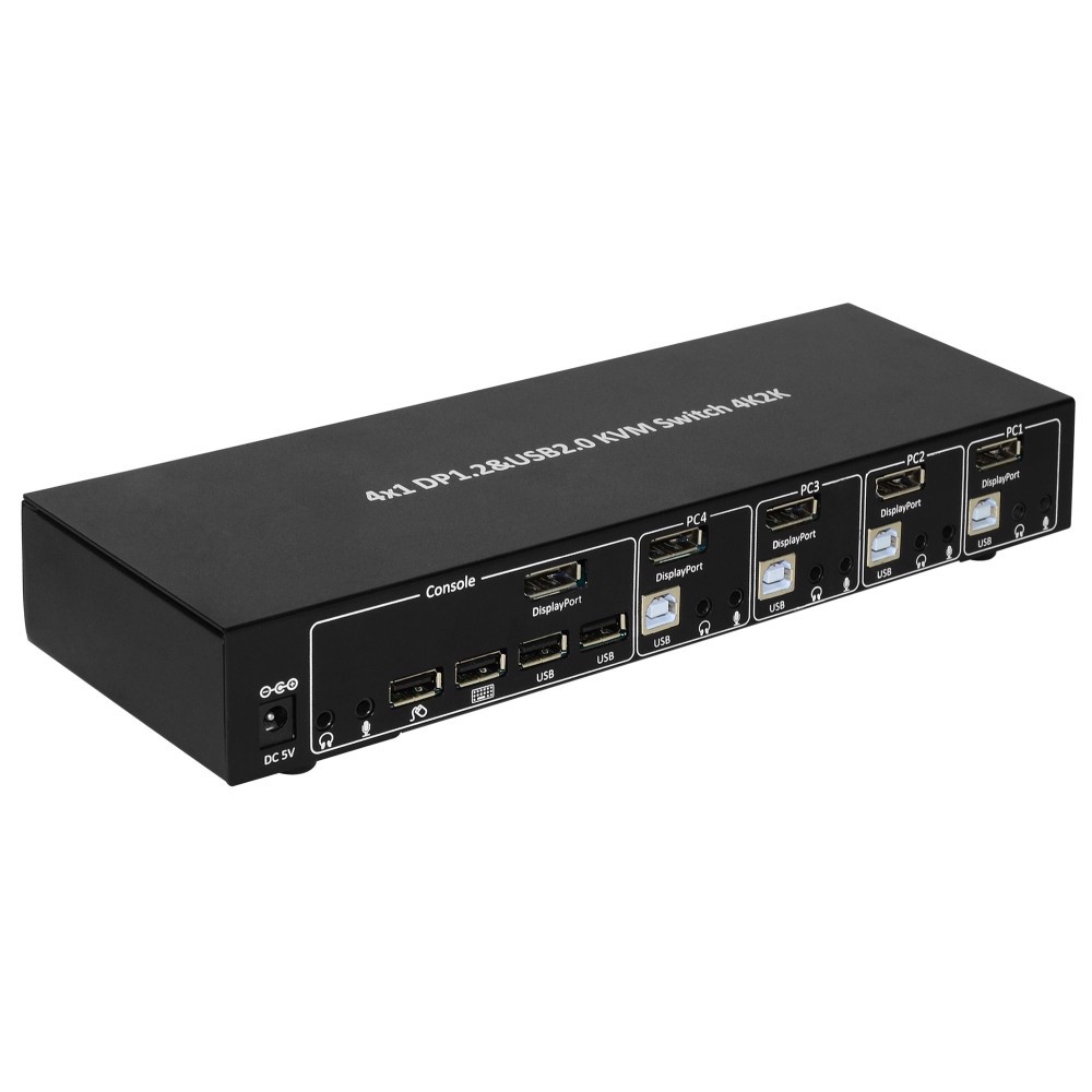 Techly IDATA DP-KVM4 KVM Switch Stativ-montering Sort