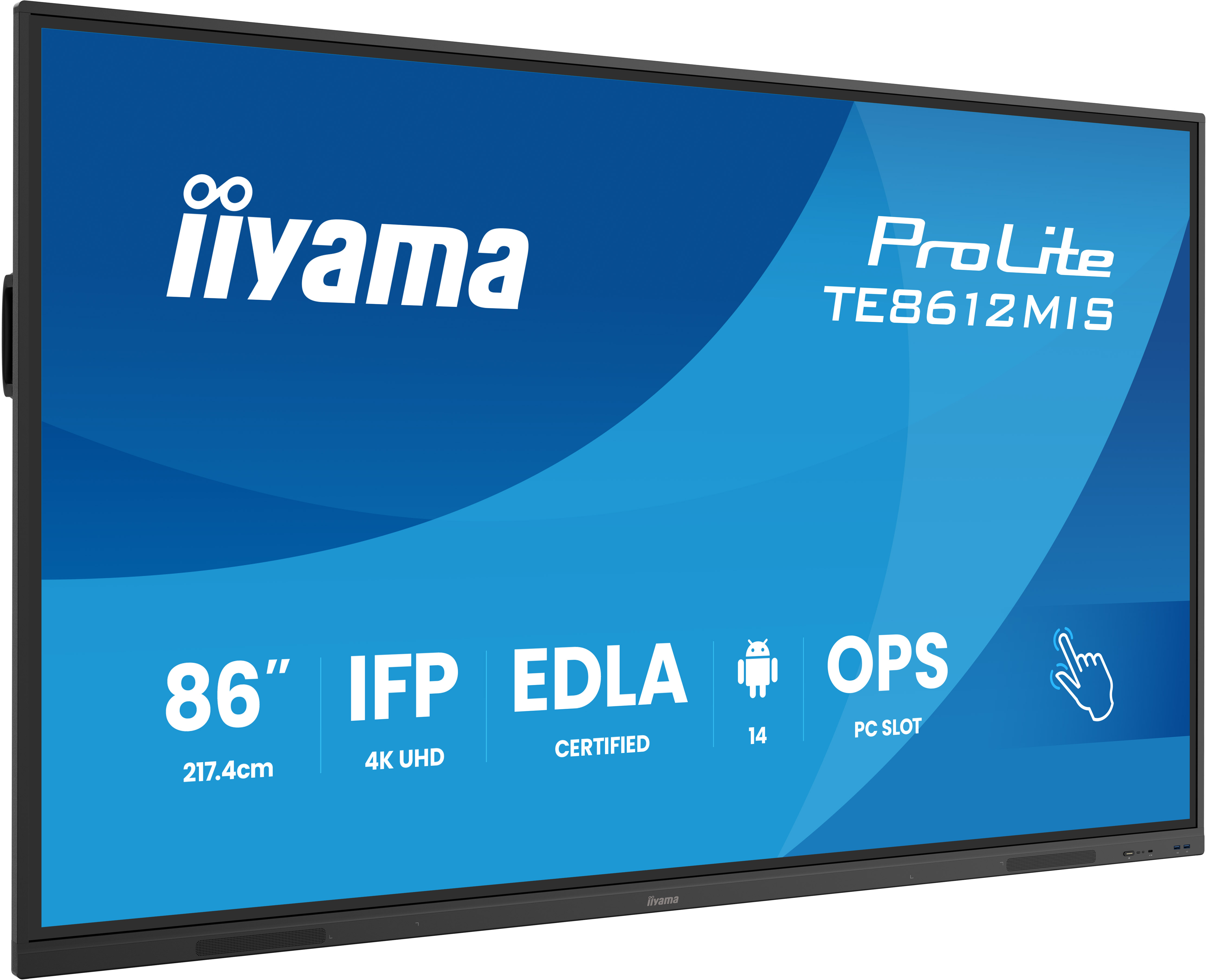 iiyama TE8612MIS-B4AG skilte display Interaktivt fladpanel 2,17 m (85.6") LCD Wi-Fi 400 cd/m² 4K Ultra HD Sort Berøringsskærm Indbygget processer Android 24/7