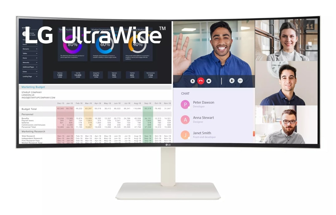 LG 38WR85QC-W computerskærm 96,5 cm (38") 3840 x 1600 pixel UltraWide Quad HD LCD Hvid