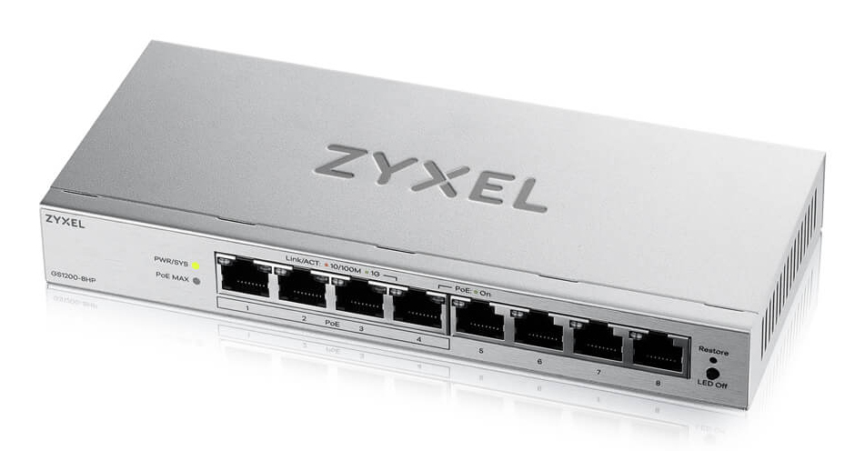 Zyxel GS1200-8HPV3 Administreret L2 Gigabit Ethernet (10/100/1000) Strøm over Ethernet (PoE) Desktop Grå