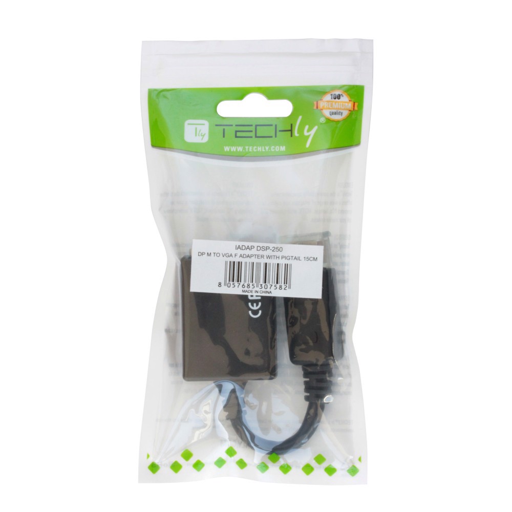 Techly DP - VGA M/F 0,07 m DisplayPort 2 x VGA (D-Sub) Sort