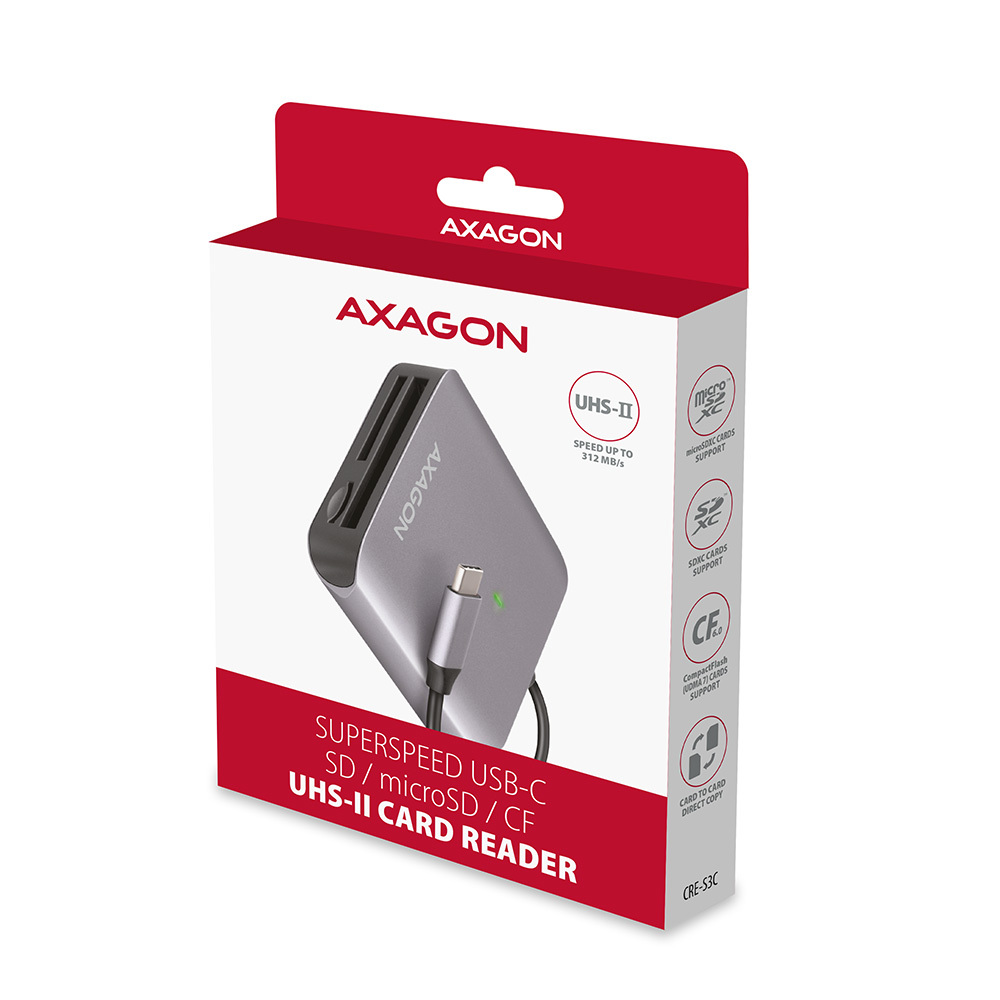 Axagon CRE-S3C kortlæser USB 3.2 Gen 1 (3.1 Gen 1) Type-C Grå