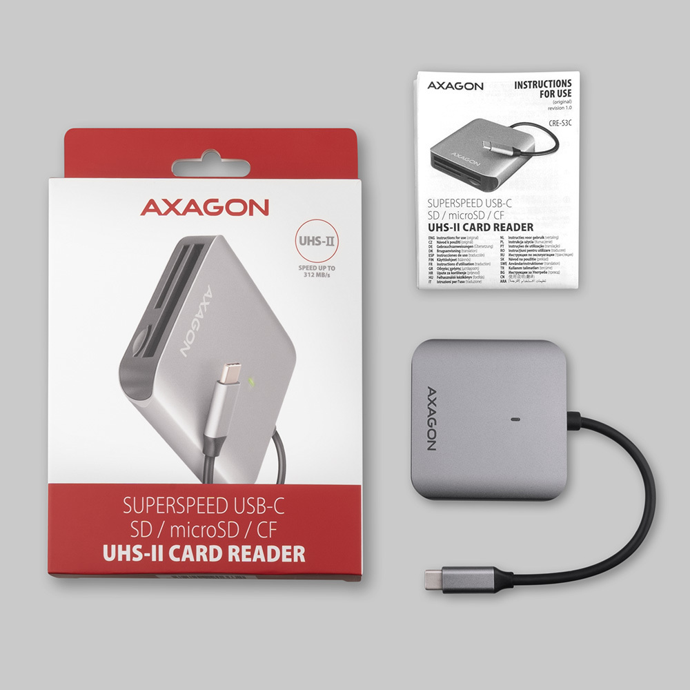 Axagon CRE-S3C kortlæser USB 3.2 Gen 1 (3.1 Gen 1) Type-C Grå