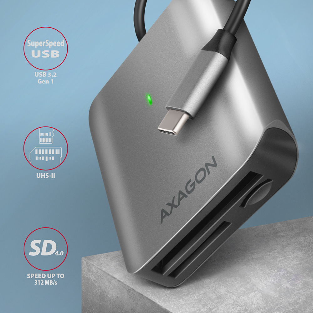 Axagon CRE-S3C kortlæser USB 3.2 Gen 1 (3.1 Gen 1) Type-C Grå