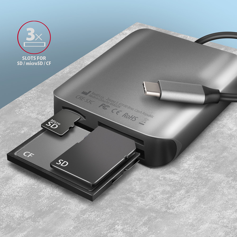 Axagon CRE-S3C kortlæser USB 3.2 Gen 1 (3.1 Gen 1) Type-C Grå