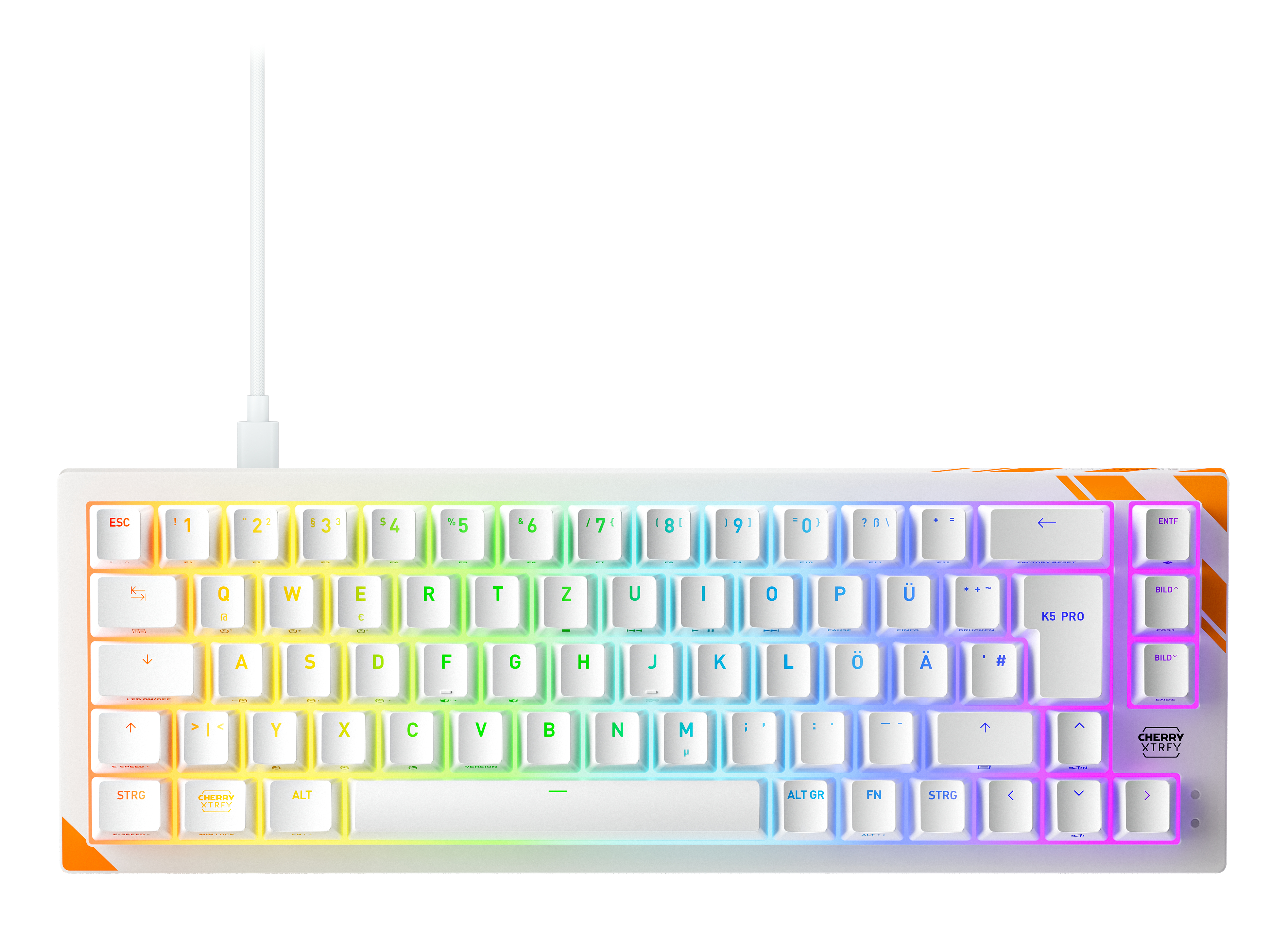 CHERRY K5 PRO TMR COMPACT tastatur Spil USB QWERTZ Tysk Orange, Hvid