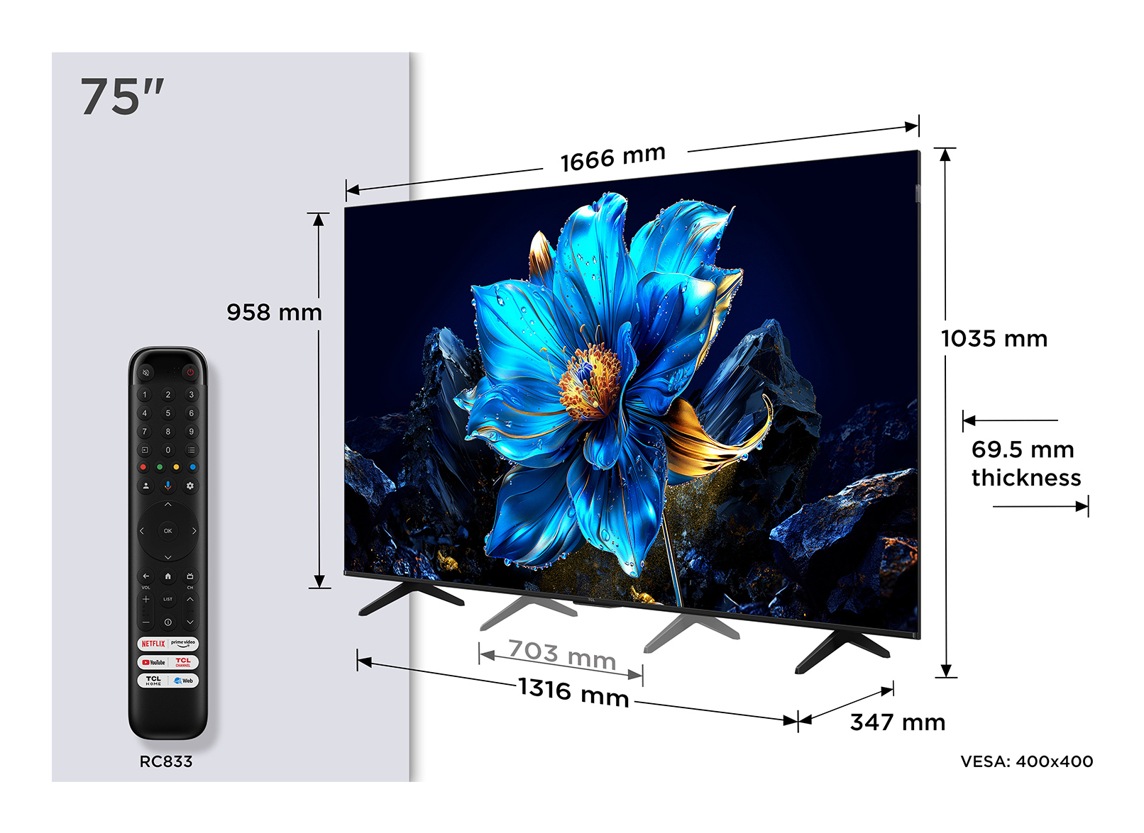 TCL P79K 75P79K TV 190,5 cm (75") 4K Ultra HD Smart TV Wi-Fi Metallic 450 cd/m²