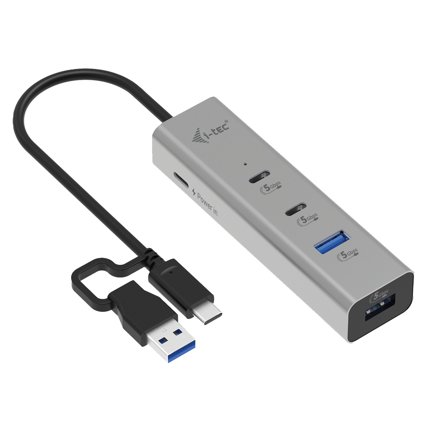 i-tec Metal CAHUBMETAL2A2CPD interface hub USB 3.2 Gen 1 (3.1 Gen 1) Type-A + Type-C 5000 Mbit/s Sølv