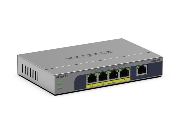 NETGEAR GS105PP Ikke administreret Gigabit Ethernet (10/100/1000) Strøm over Ethernet (PoE) Bord-/vægmontering Grå
