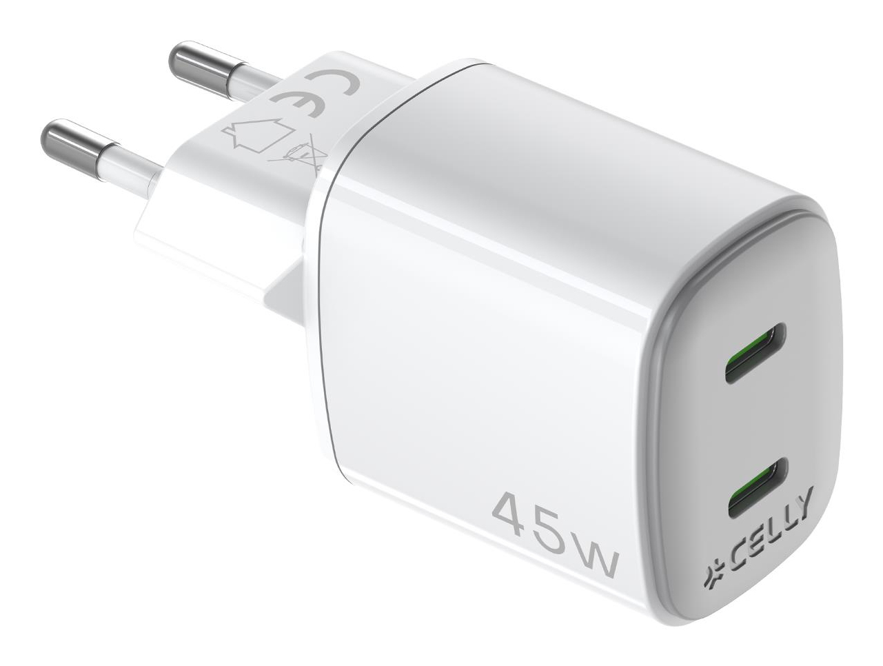 Celly UPTC2USBC45WWH oplader til mobil enhed Universel Hvid Vekselstrøm Hurtig opladning Indendørs