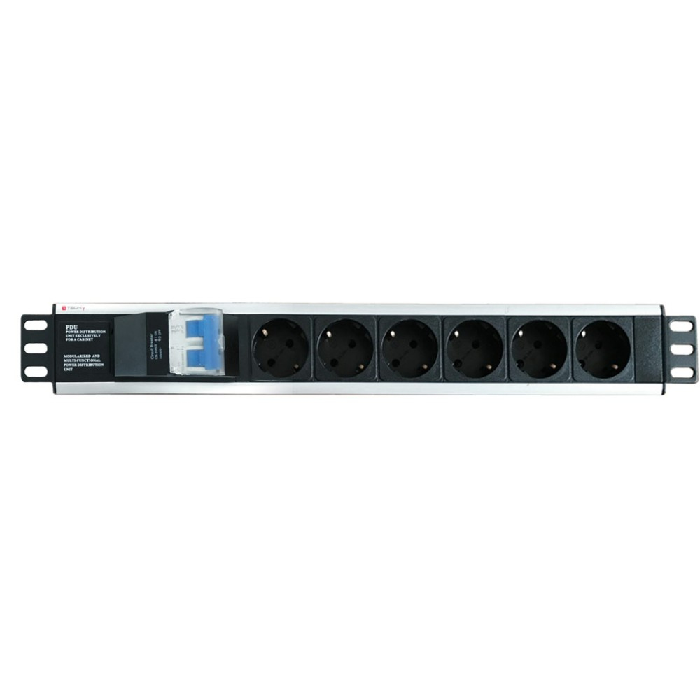 Techly I-CASE STRIP-16SH strømforsyningsenhed (PDU) 6 AC stikkontakt(er) 1.5U Sort, Sølv