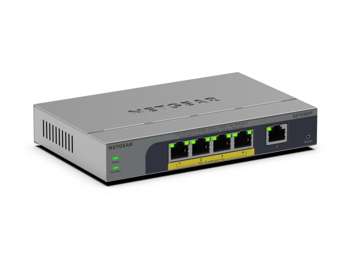 NETGEAR GS105EPP Ikke administreret Gigabit Ethernet (10/100/1000) Strøm over Ethernet (PoE) Bord-/vægmontering Grå