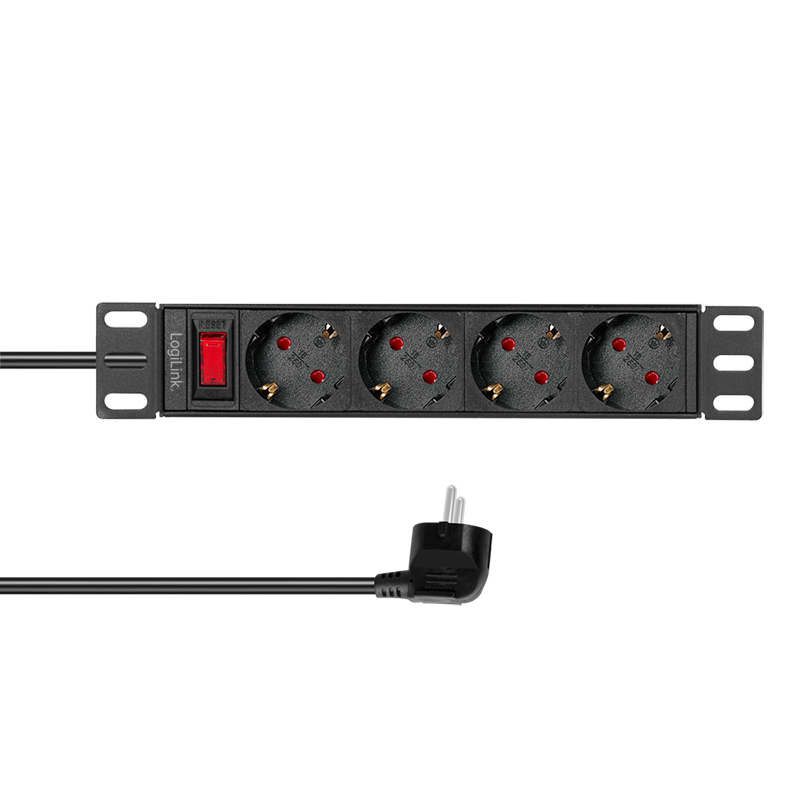 LogiLink PDU4B01 strømforsyningsenhed (PDU) 4 AC stikkontakt(er) 1U Sort