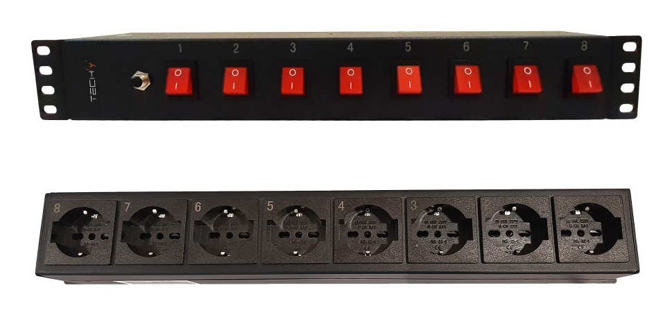 Techly I-CASE STRIP-815I strømforsyningsenhed (PDU) 8 AC stikkontakt(er) 1.5U Sort