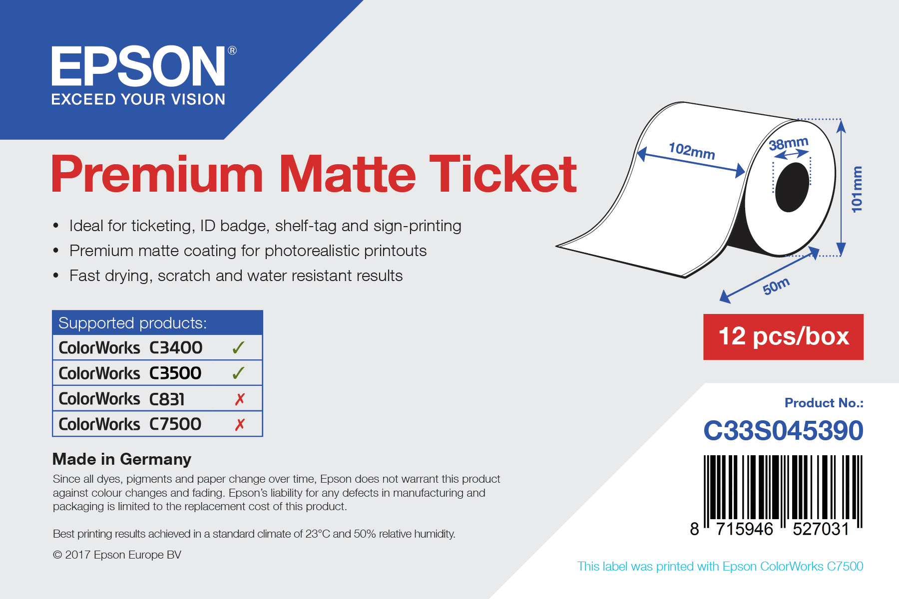 Epson Premium, 102mm x 50m, 107 g/m²