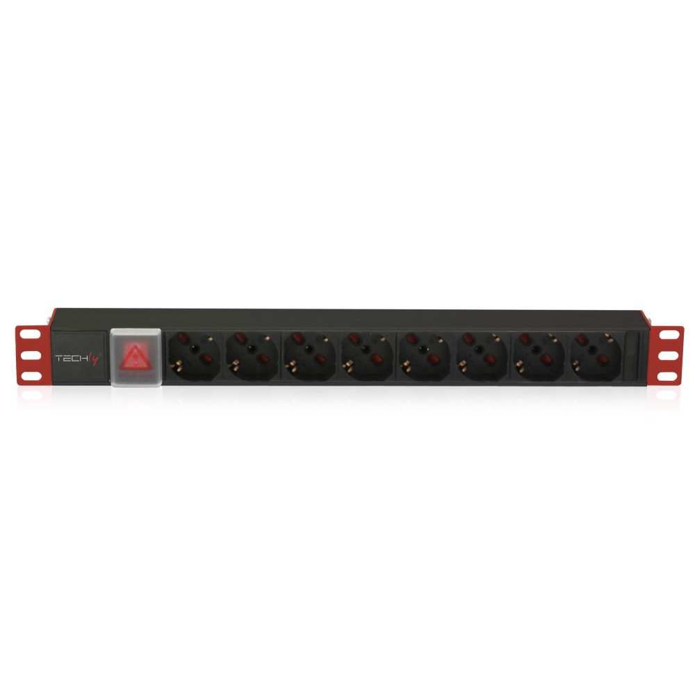 Techly I-CASE STRIP-18C20 strømforsyningsenhed (PDU) 8 AC stikkontakt(er) 1U Sort, Rød