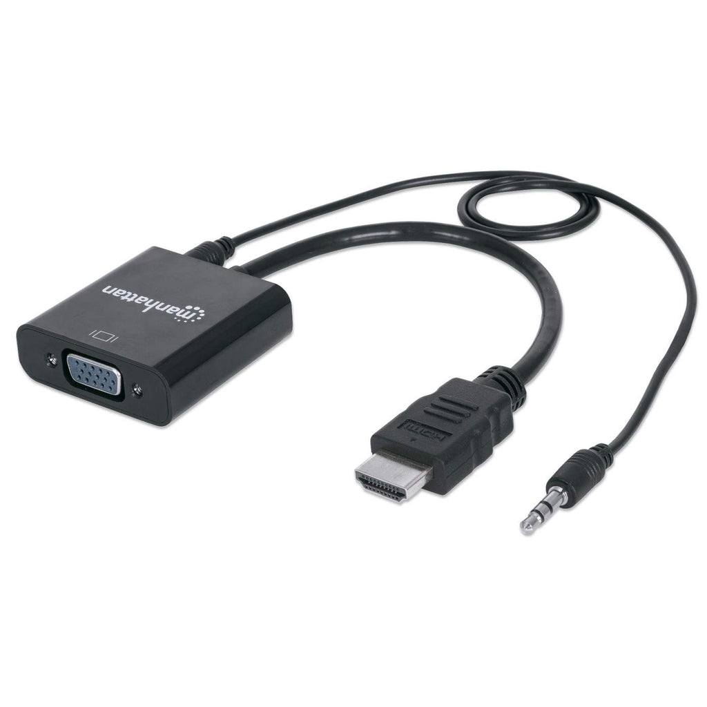 Manhattan 151559 videokabel adapter 0,3 m HDMI + 3.5mm VGA (D-Sub) Sort