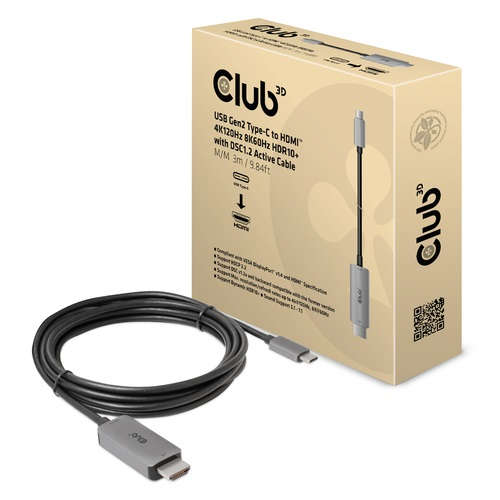 CLUB3D CAC-1587 kabel kønsskifter USB Gen2 Type-C HDMI Type A (Standard) Sort