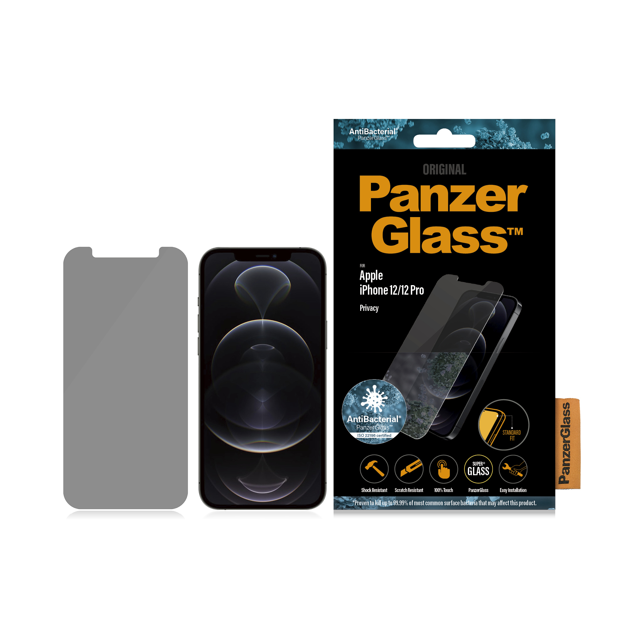 PanzerGlass ® Privacy Skærmbeskyttelse iPhone 12 | 12 Pro | Standard Fit