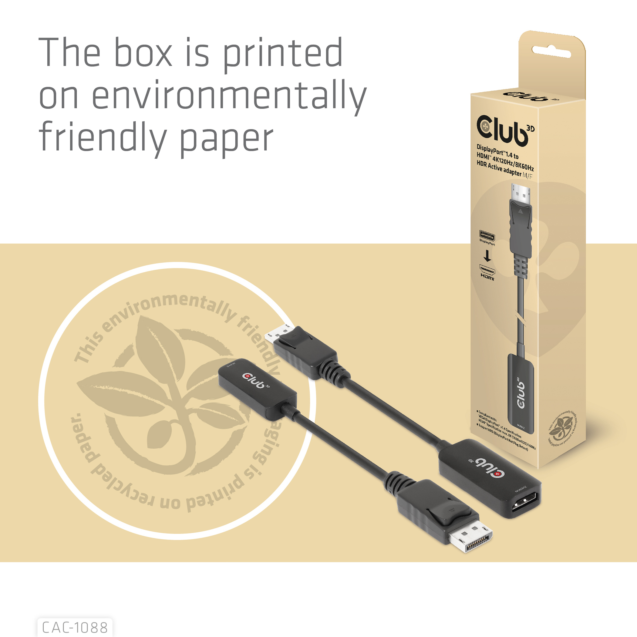 CLUB3D CAC-1088 videokabel adapter 0,21 m DisplayPort HDMI Sort