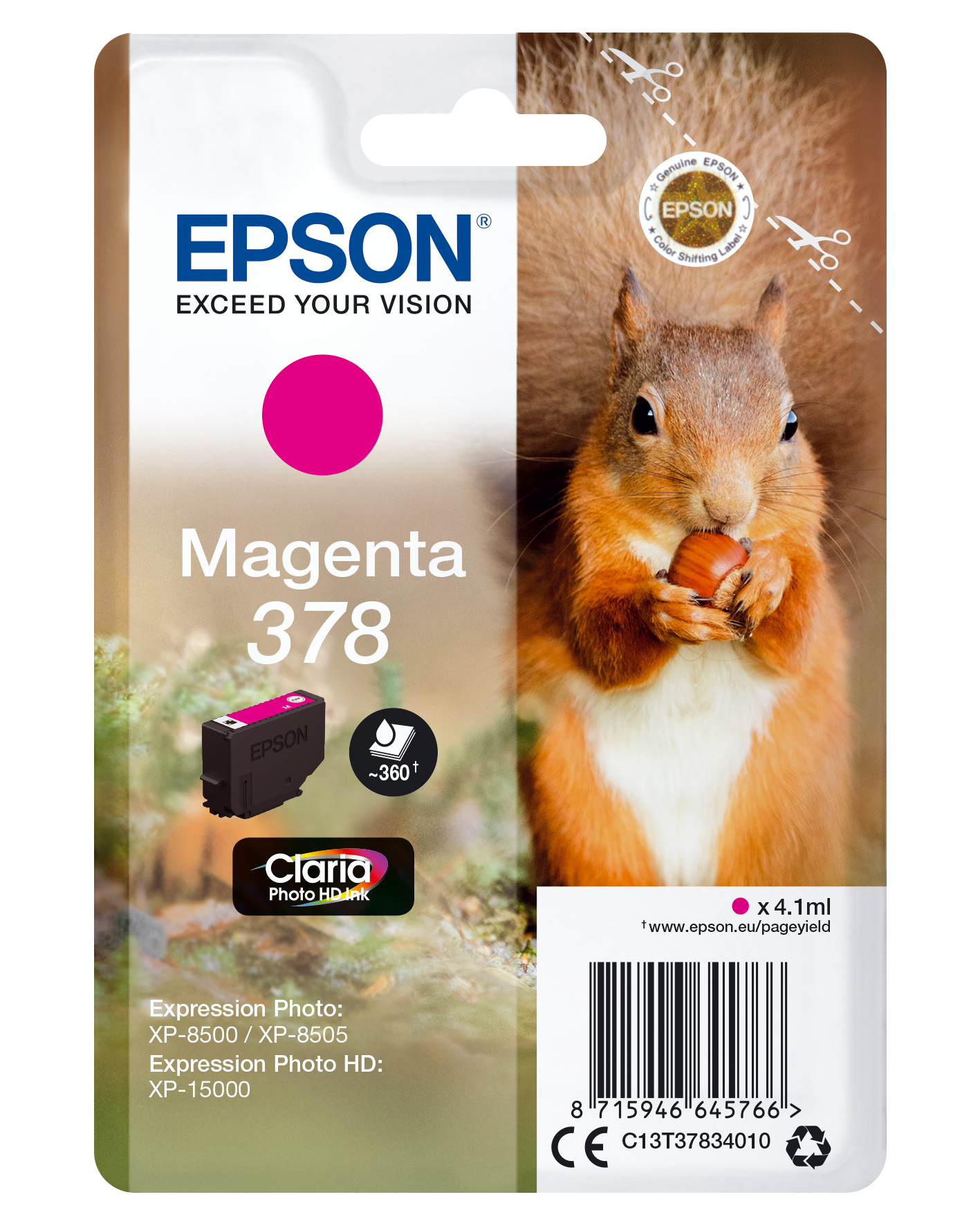 Epson Squirrel C13T37834010 blækpatron 1 stk Original Standard udbytte Magenta