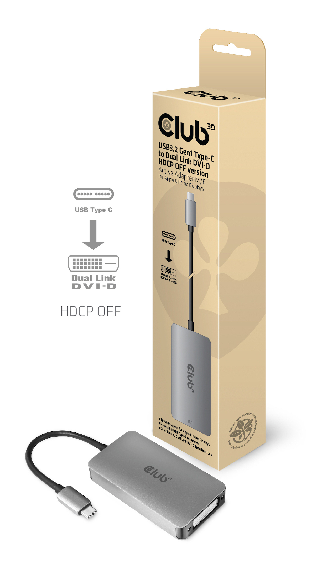 CLUB3D CAC-1510-A videokabel adapter 0,25 m USB Type-C DVI-D Grå