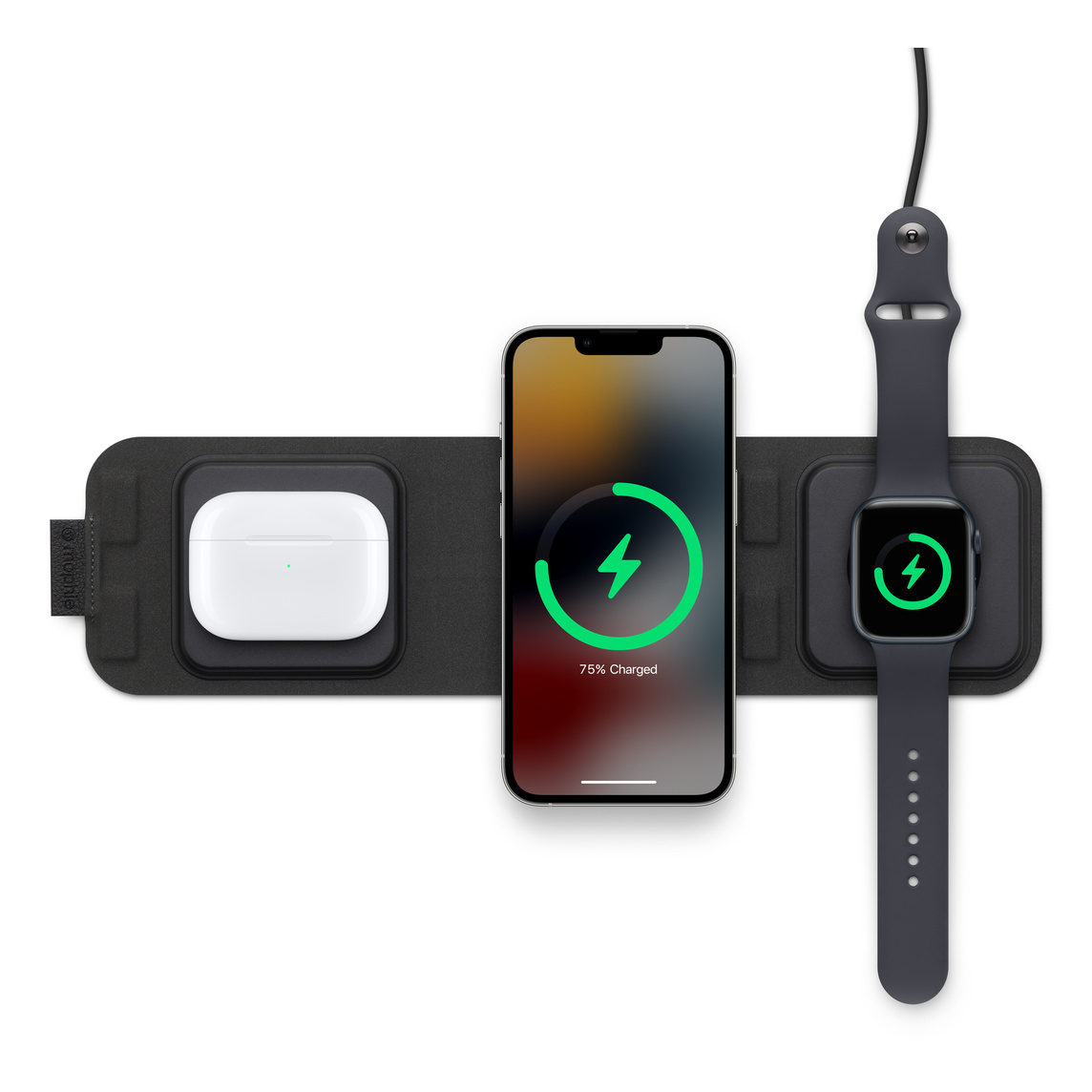 mophie 401311507 oplader til mobil enhed Hovedtelefoner, Headset, Smartphone, SmartWatch Sort USB Trådløs opladning Hurtig opladning Indendørs