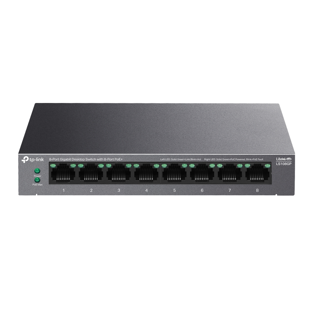 TP-Link LiteWave LS108GP netværksswitch Ikke administreret Gigabit Ethernet (10/100/1000) Strøm over Ethernet (PoE) Sort