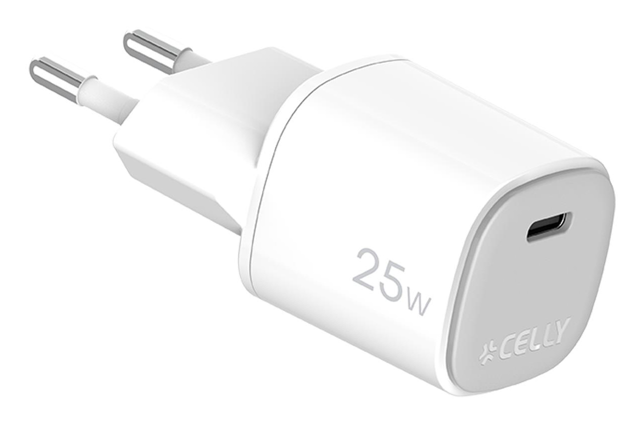 Celly UPTC1USBC25WWH oplader til mobil enhed Digitalt kamera, Mikrofon, Smartphone, Telefon Hvid USB Indendørs