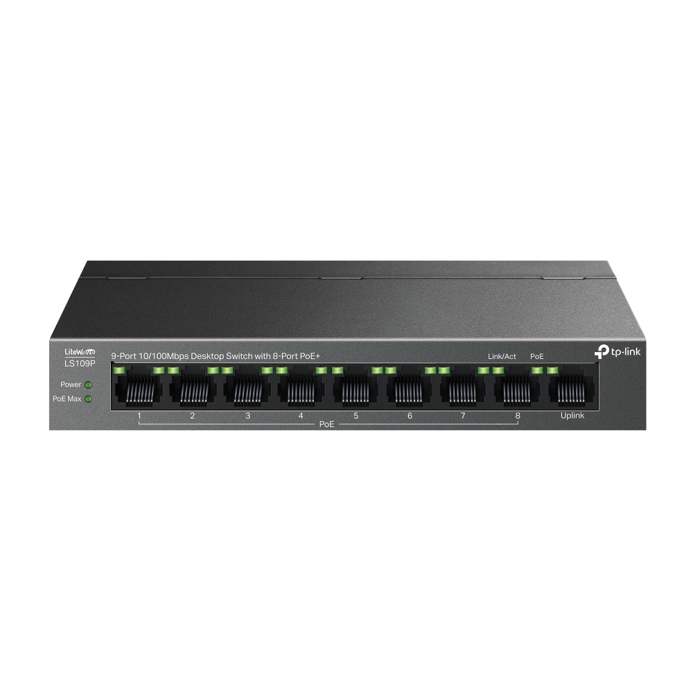 TP-Link LiteWave LS109P netværksswitch Ikke administreret Fast Ethernet (10/100) Strøm over Ethernet (PoE) Sort