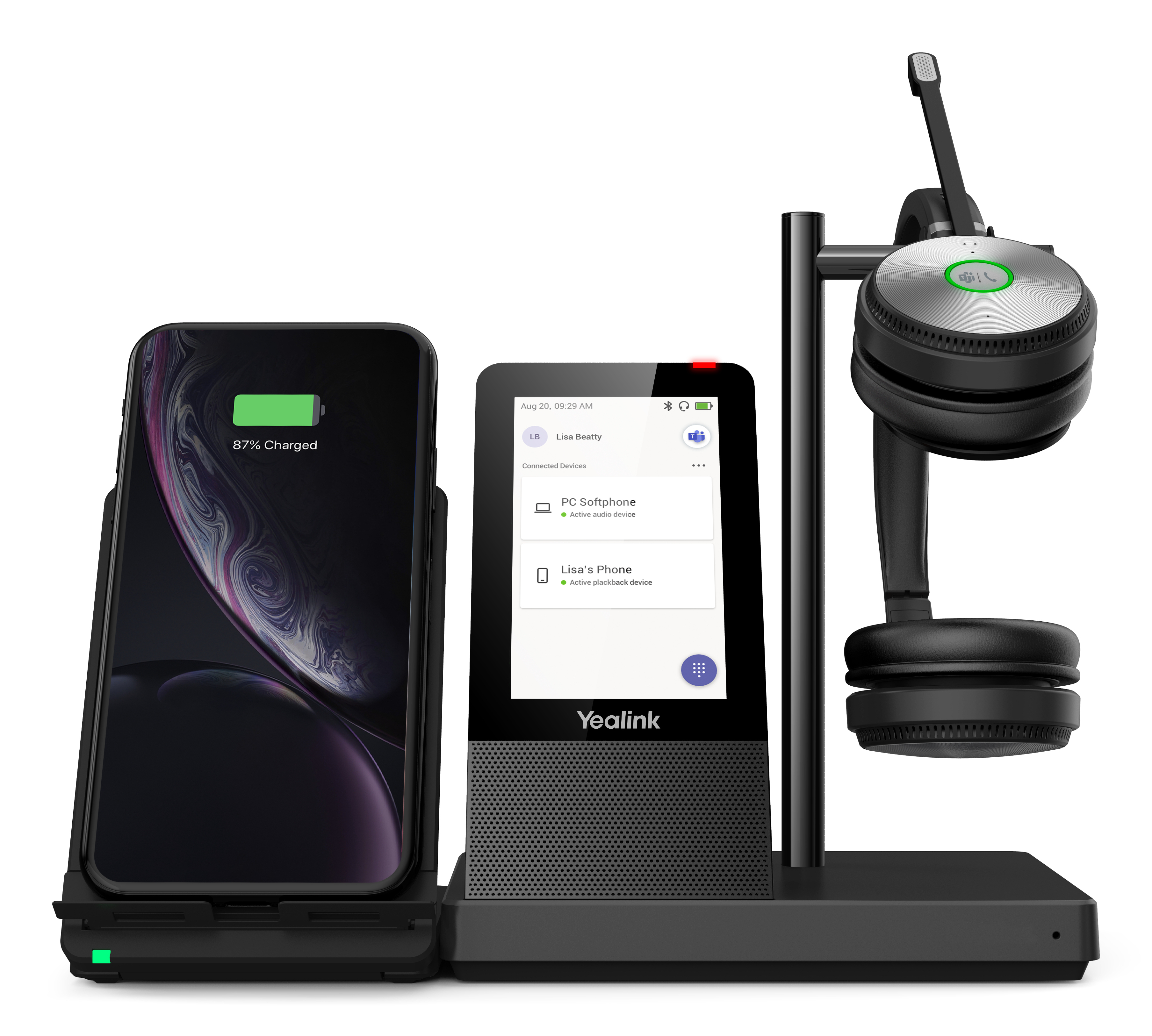 Yealink WH66 Dual Teams Personligt lydkonferencesystem Trådløs Headset Kontor/Callcenter USB Type-A Bluetooth Opladningsstativ Sort