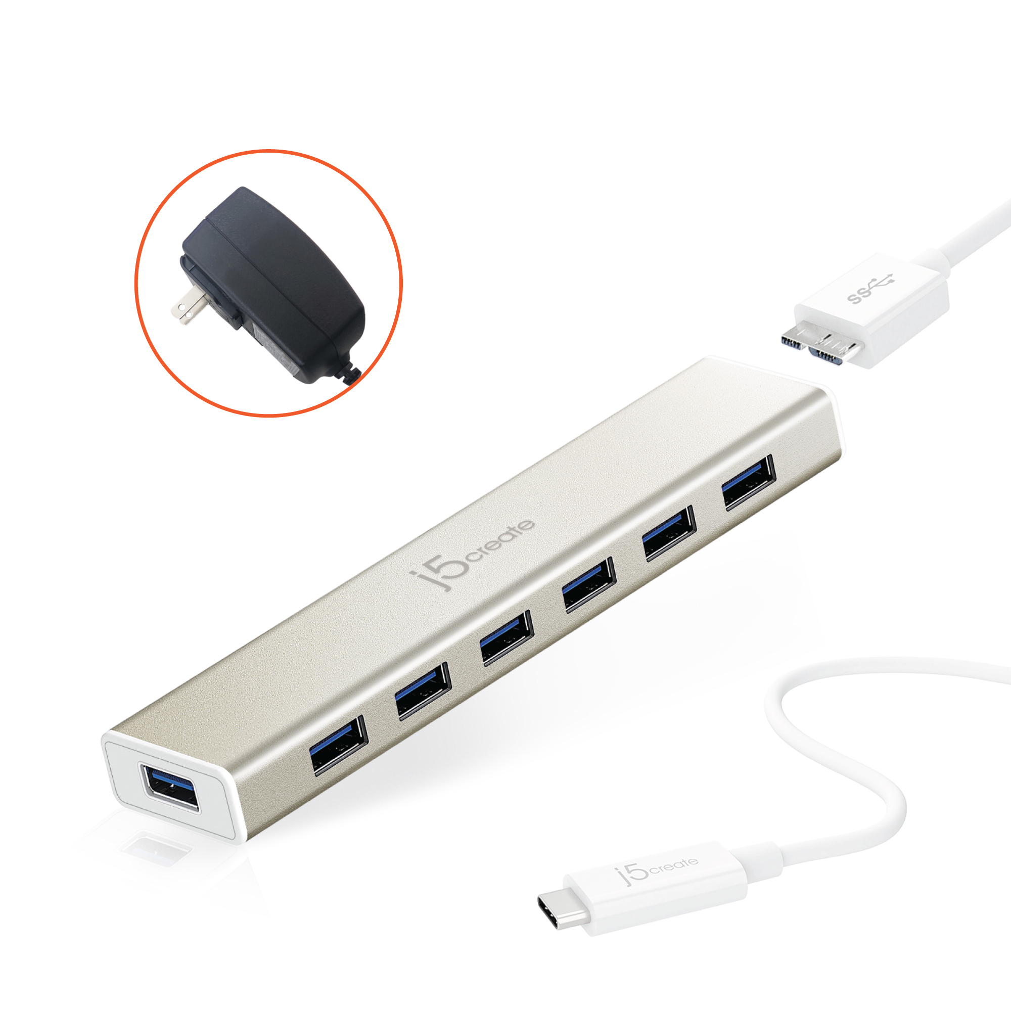 j5create JCH377-N Hub med 7 USB-C®-porte - EU/UK