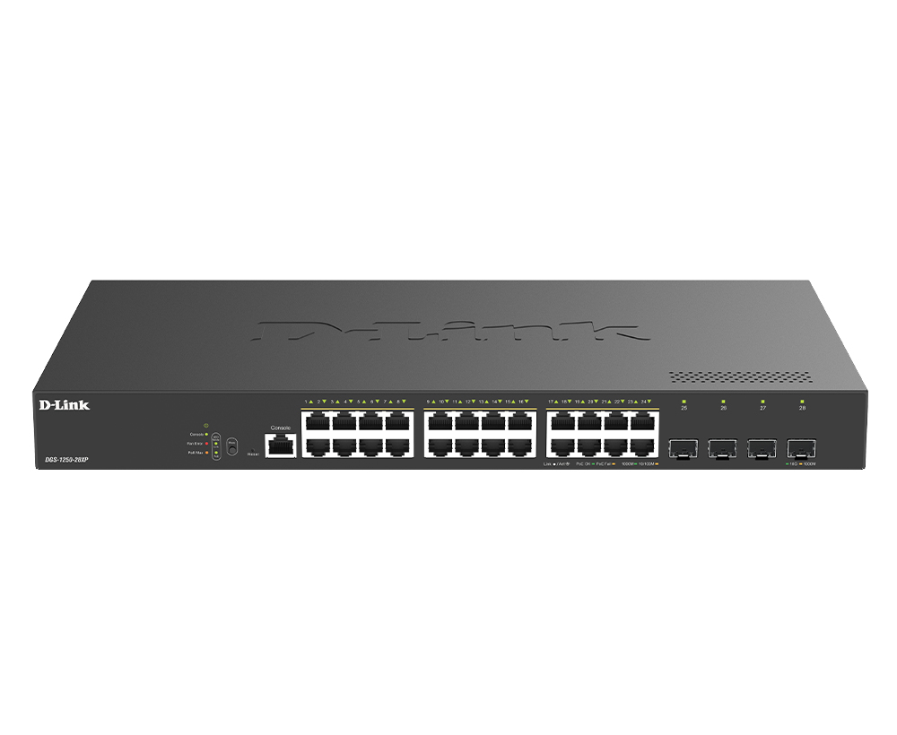 D-Link DGS-1250-28XP Administreret L2+ Gigabit Ethernet (10/100/1000) Strøm over Ethernet (PoE) Desktop Sort