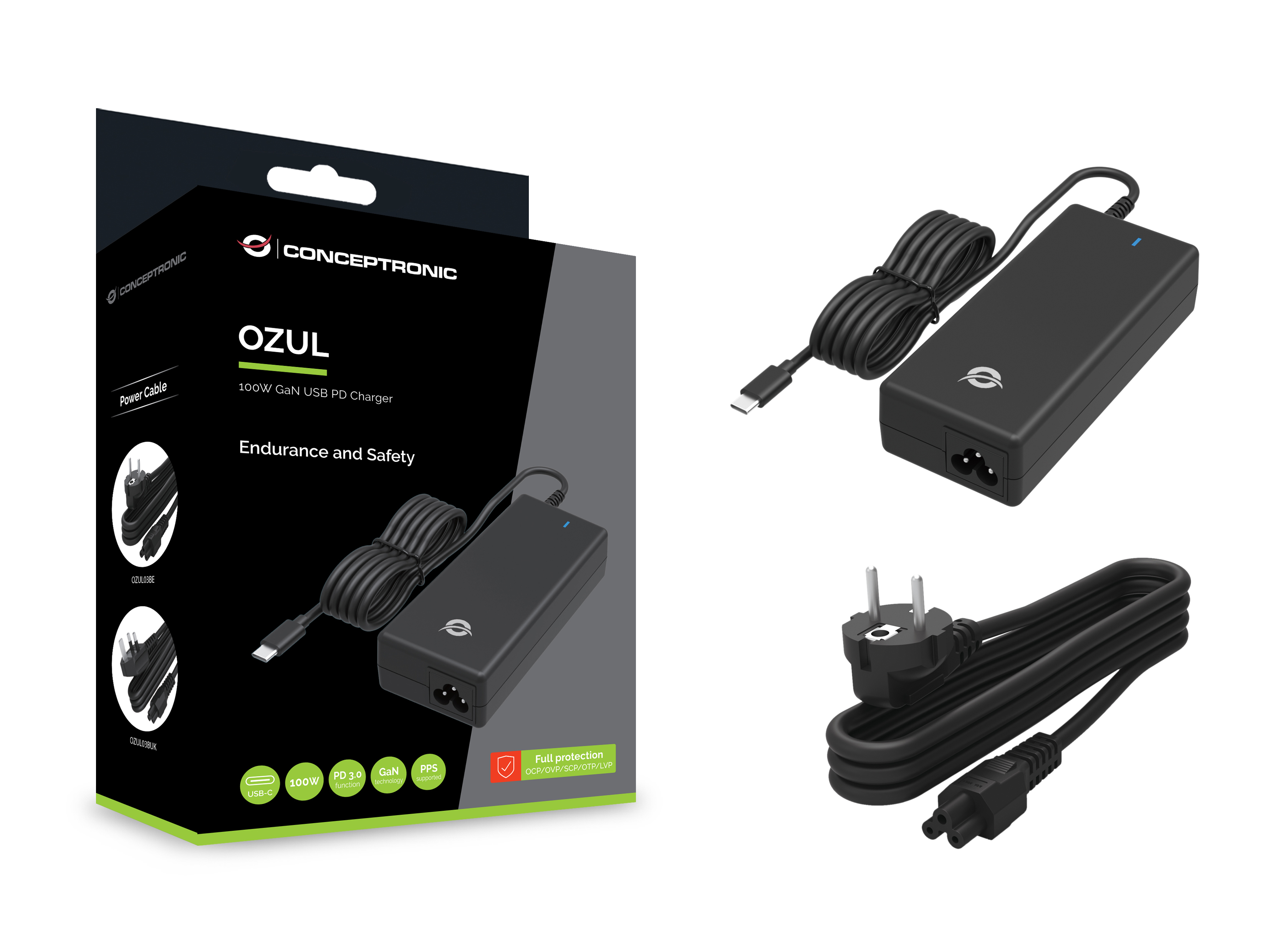 Conceptronic OZUL03BE strømadapter og vekselret Indendørs 100 W Sort