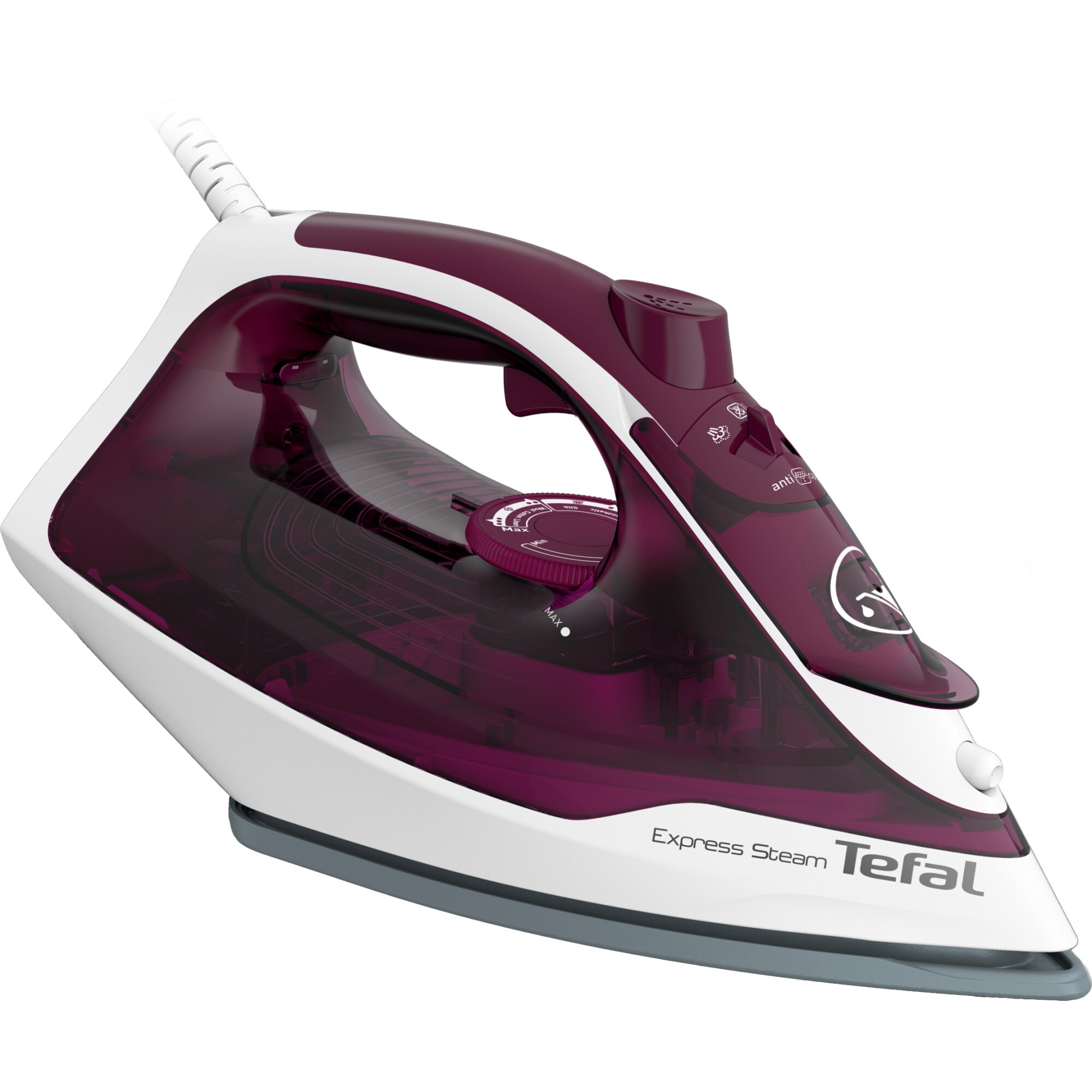 Tefal Express Steam FV2835E0 strygejern Tør & dampstrygejern Durilium -strygesål 2400 W Lilla, Hvid