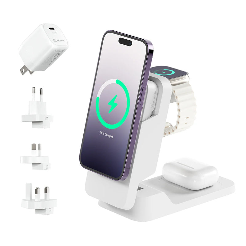 ALOGIC MFPB5KM-G oplader til mobil enhed Headset, Smartphone, SmartWatch Hvid USB Trådløs opladning Hurtig opladning Indendørs